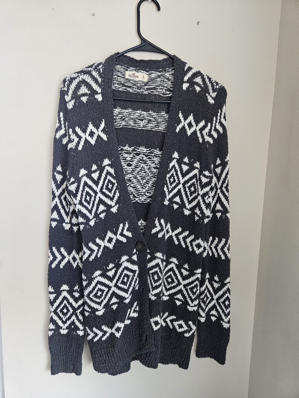 Hollister Black White Geometric Knit Cardigan Button Small Vintage School Comfy